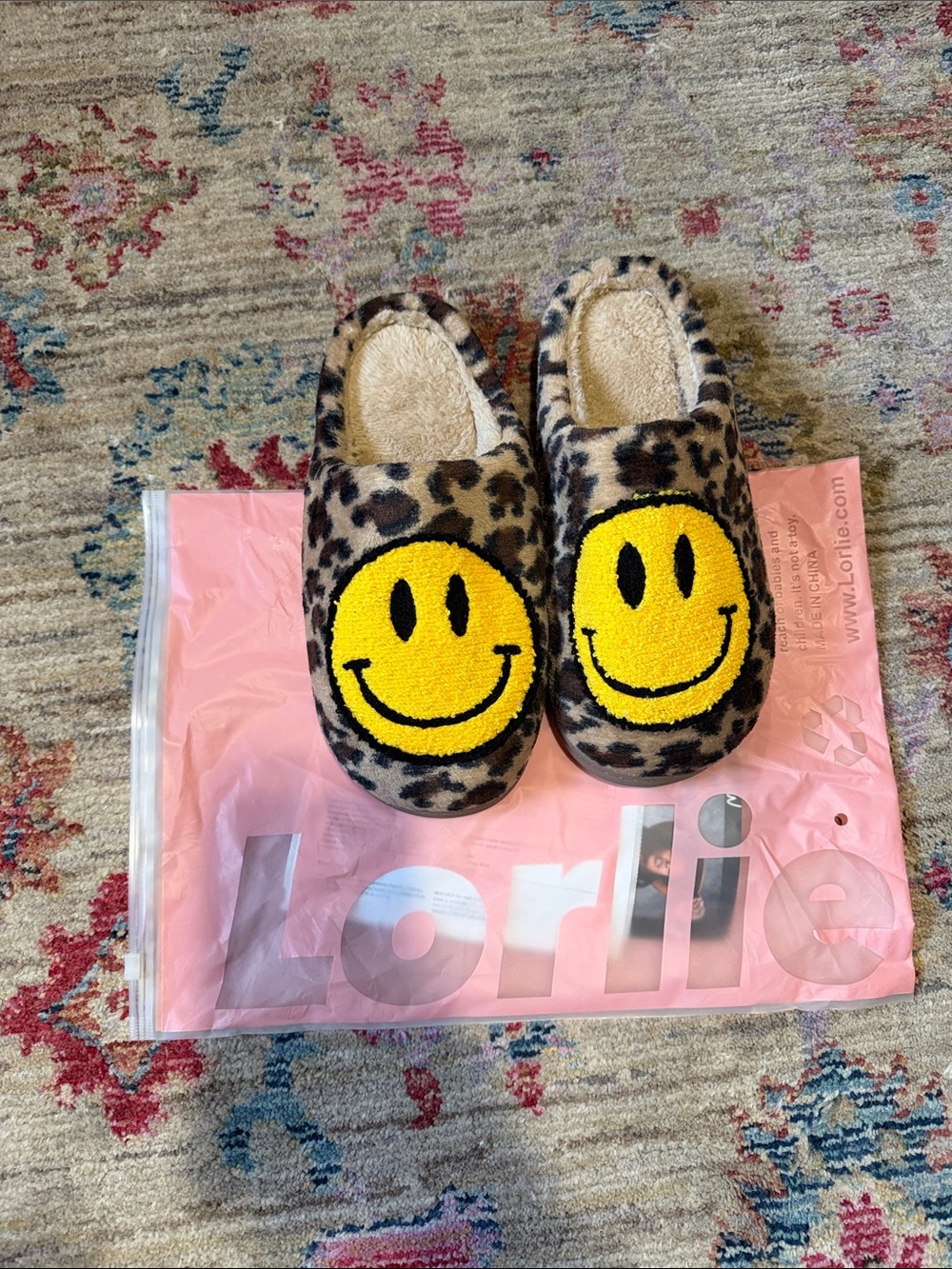 Leopard Print Smiley Face Slippers